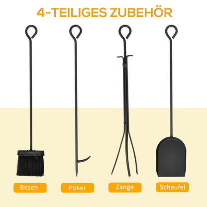 Firewood Stand with Fireplace Tools, Wood Rack, Firewood Storage, Fireplace Tool Set, Steel Black 75 x 30 x 60 cm