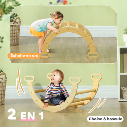 Kids Climbing Arch, Baby Arch, Baby Motor Skills Course, Indoor Wooden Rocking Play Area for Boys & Girls, Toddlers 18-48 Months, Natural Wood Finish