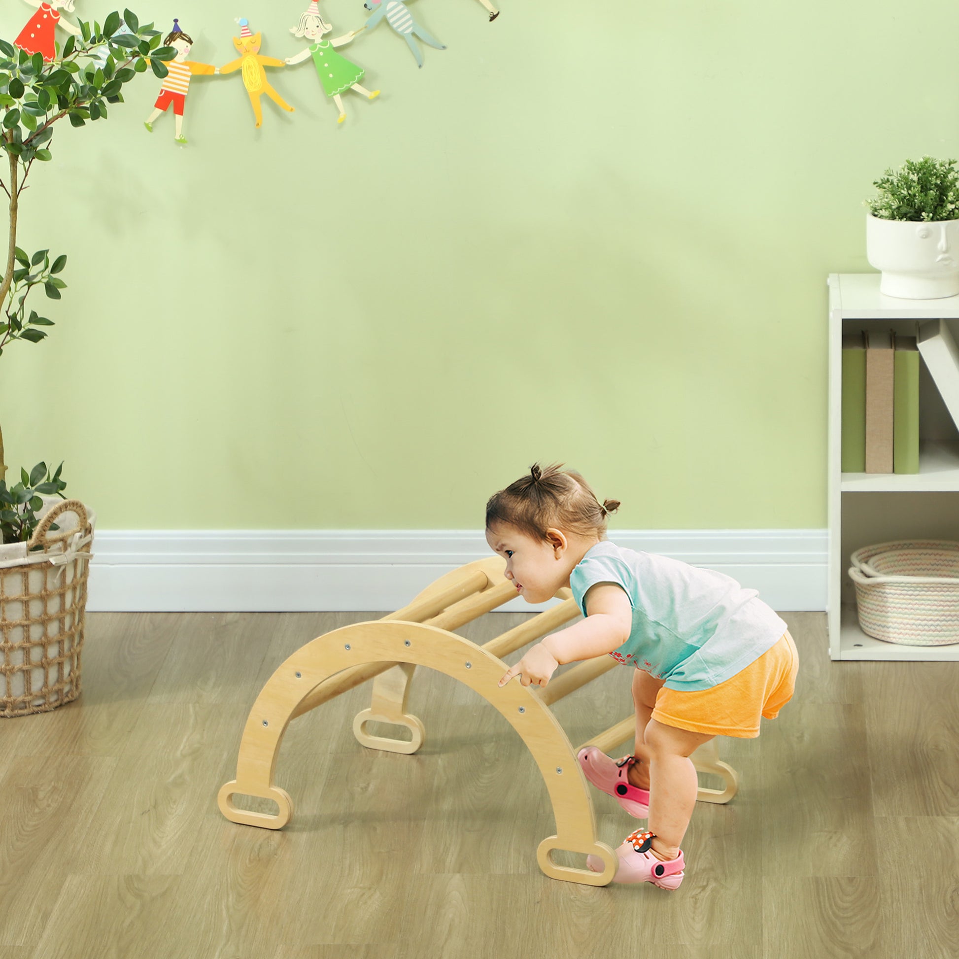 Kids Climbing Arch, Baby Arch, Baby Motor Skills Course, Indoor Wooden Rocking Play Area for Boys & Girls, Toddlers 18-48 Months, Natural Wood Finish