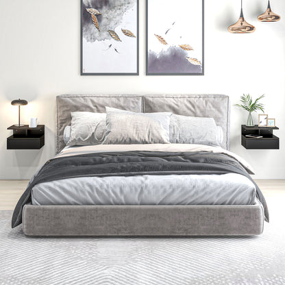 Set of 2 Floating Bedside Tables Hanging Bedside Tables with 1 Drawer and Open Shelf for Bedroom 35x32x22.5 cm Black