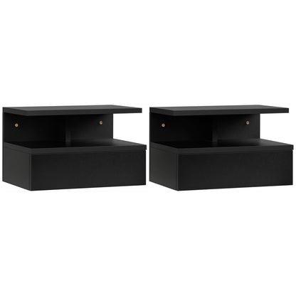 Set of 2 Floating Bedside Tables Hanging Bedside Tables with 1 Drawer and Open Shelf for Bedroom 35x32x22.5 cm Black