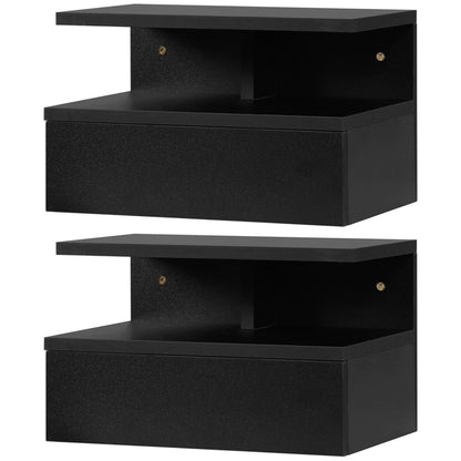 Set of 2 Floating Bedside Tables Hanging Bedside Tables with 1 Drawer and Open Shelf for Bedroom 35x32x22.5 cm Black