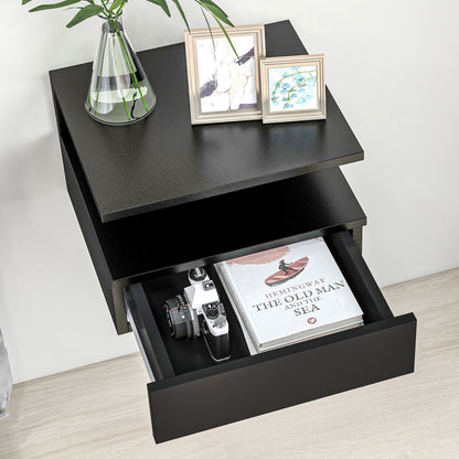Set of 2 Floating Bedside Tables Hanging Bedside Tables with 1 Drawer and Open Shelf for Bedroom 35x32x22.5 cm Black