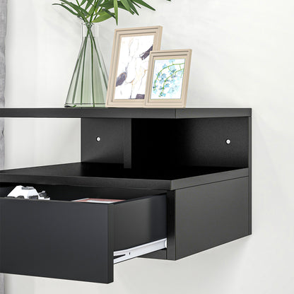 Set of 2 Floating Bedside Tables Hanging Bedside Tables with 1 Drawer and Open Shelf for Bedroom 35x32x22.5 cm Black