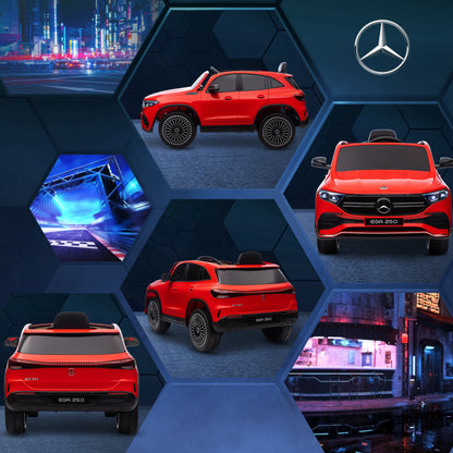 Kids Electric Car 3-8 Years with Mercedes Benz EQA 12V License, Remote Control, Headlights and Horn, 111.5x69x52.5 cm, Red and Black