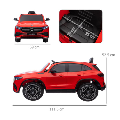 Kids Electric Car 3-8 Years with Mercedes Benz EQA 12V License, Remote Control, Headlights and Horn, 111.5x69x52.5 cm, Red and Black