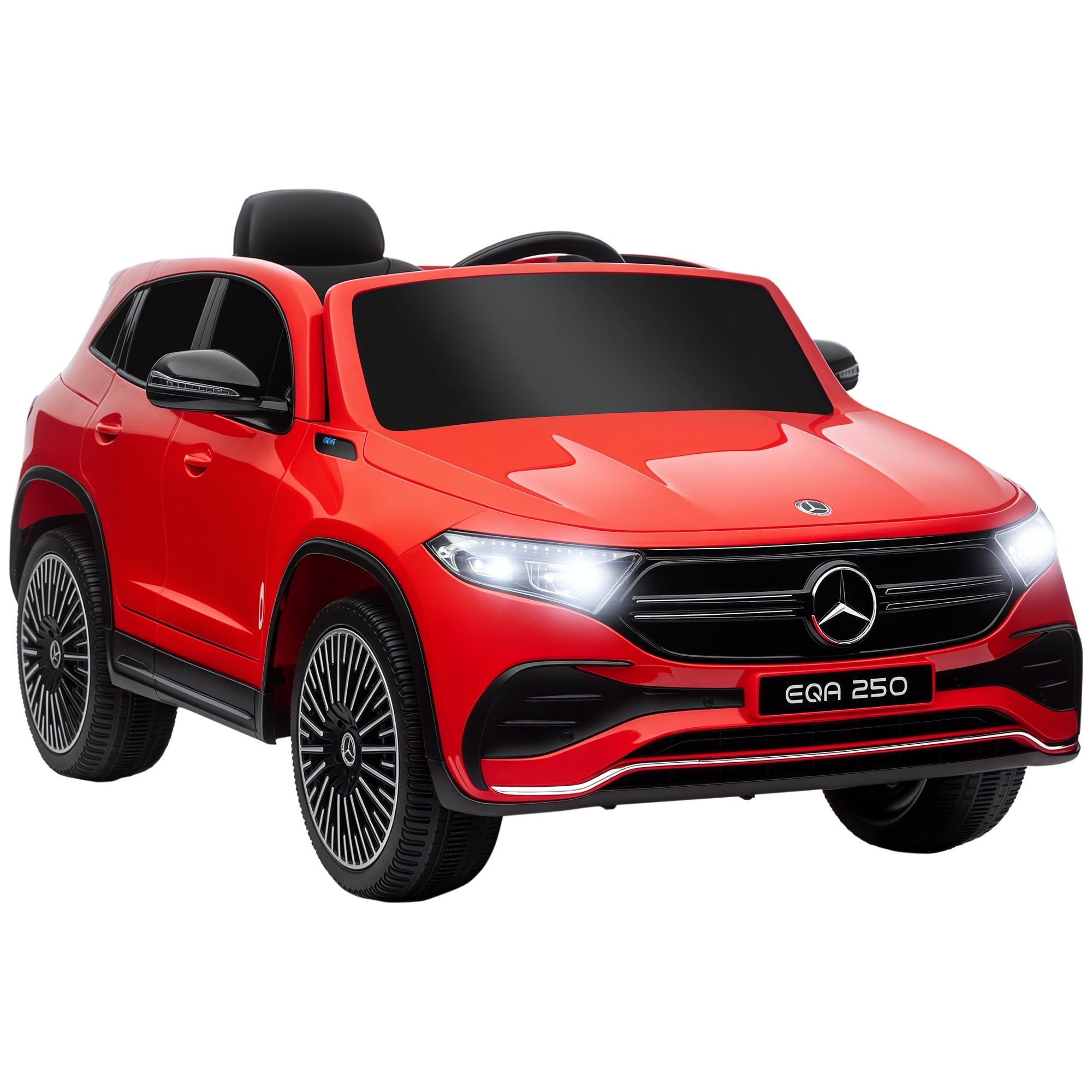 Kids Electric Car 3-8 Years with Mercedes Benz EQA 12V License, Remote Control, Headlights and Horn, 111.5x69x52.5 cm, Red and Black