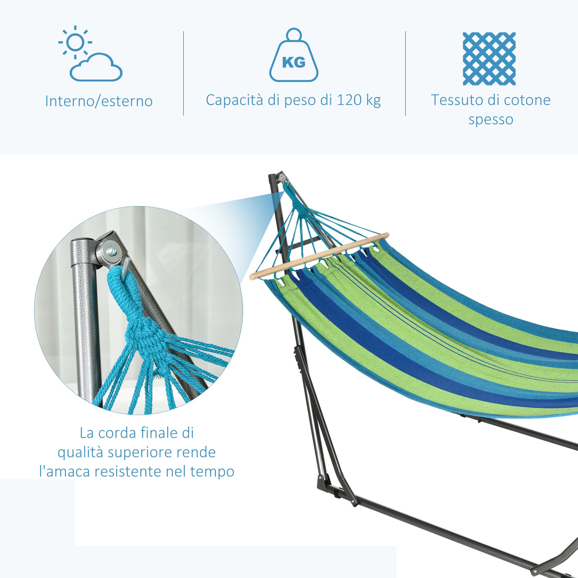 Self-standing Foldable Hammock Stand, Cotton Hammock and Steel Frame, Max capacity 120kg, 270x100x94cm