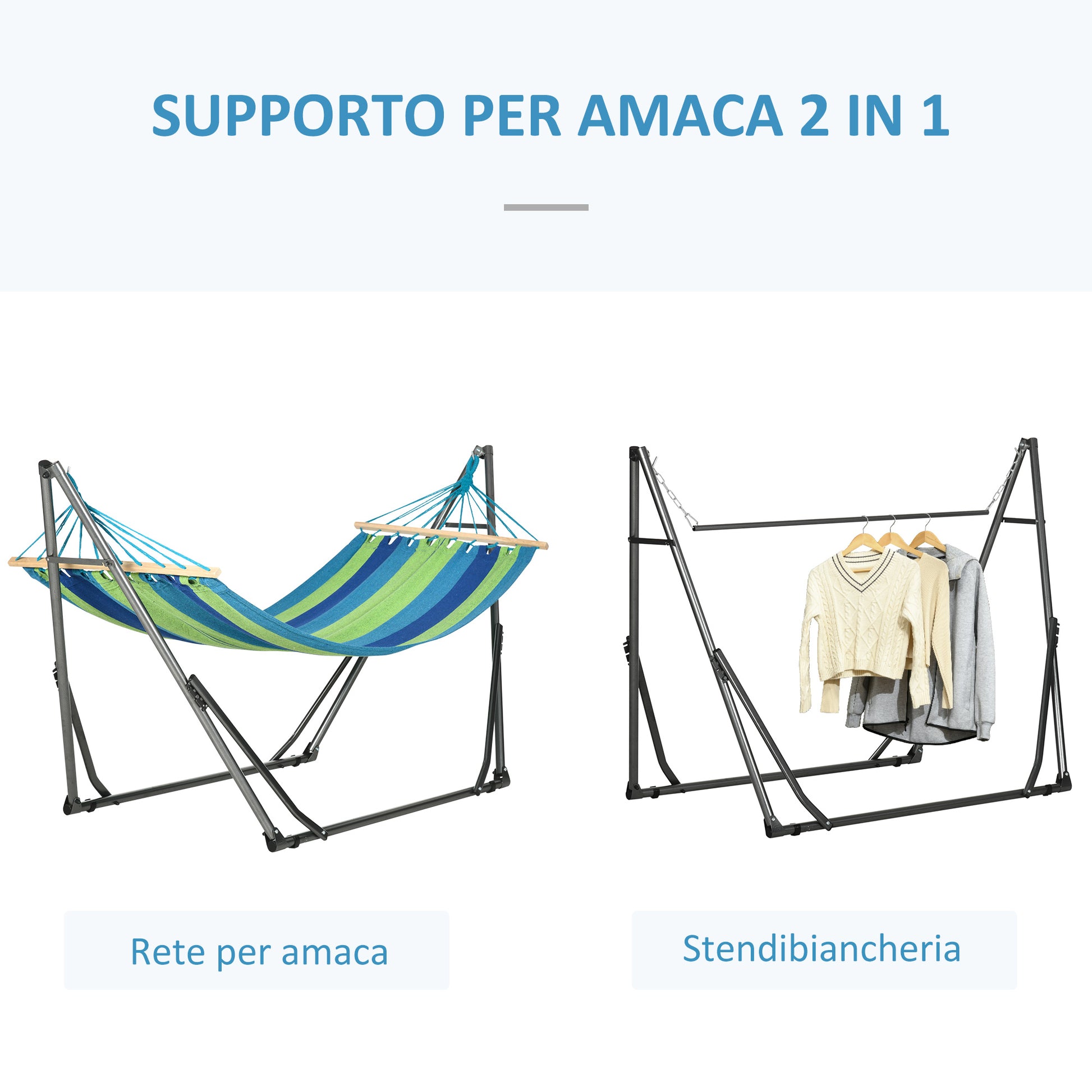Self-standing Foldable Hammock Stand, Cotton Hammock and Steel Frame, Max capacity 120kg, 270x100x94cm