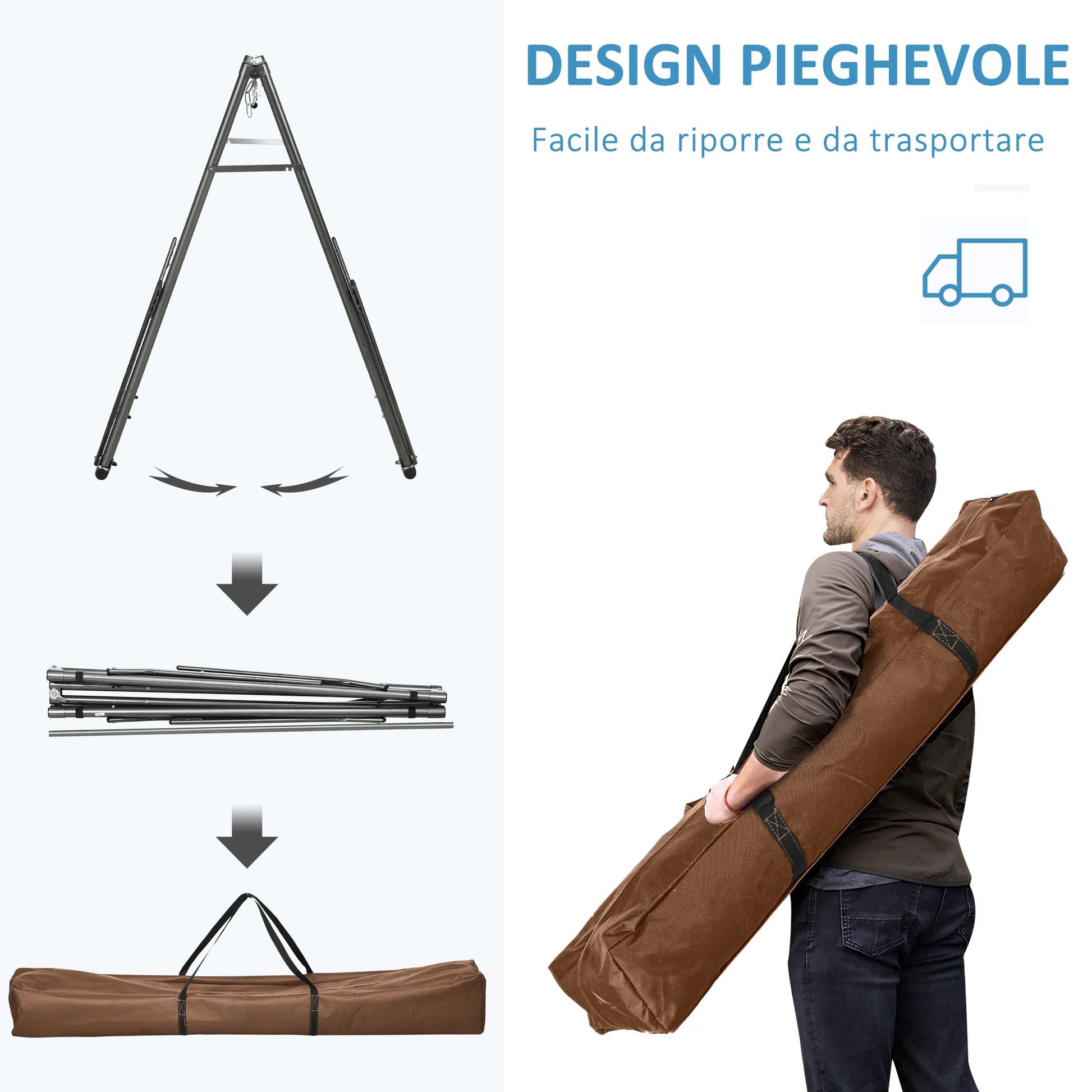 Self-standing Foldable Hammock Stand, Cotton Hammock and Steel Frame, Max capacity 120kg, 270x100x94cm