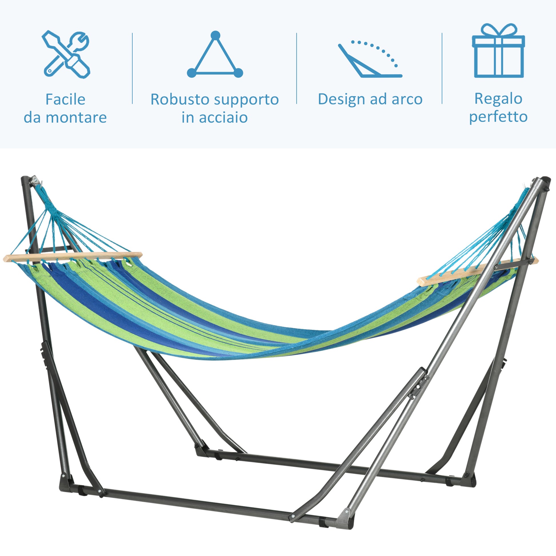 Self-standing Foldable Hammock Stand, Cotton Hammock and Steel Frame, Max capacity 120kg, 270x100x94cm
