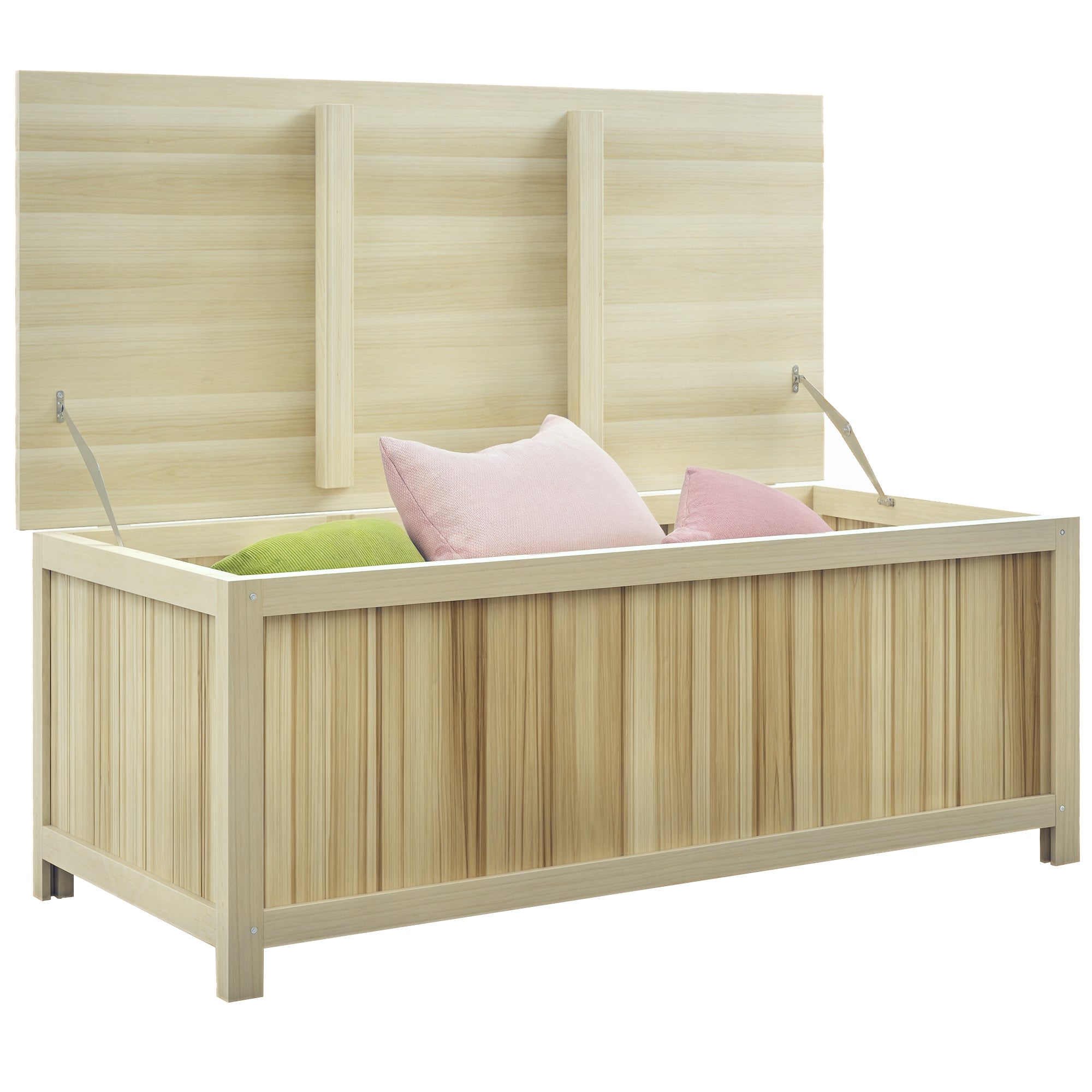 172L Wood Garden Storage Chest with Struts, for Outdoor - 120L x 55W x 45H cm