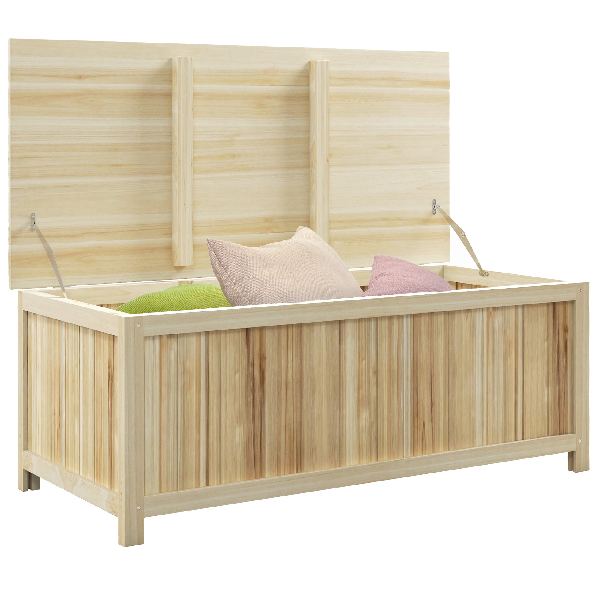 172L Wood Garden Storage Chest with Struts, for Outdoor - 120L x 55W x 45H cm