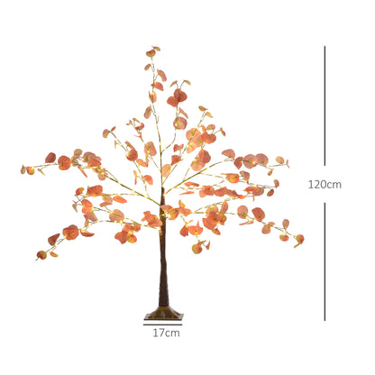 Autumnal Artificial Eucalyptus Tree 120 cm Tree Lamp with 175 LED Lights and Base Christmas Decoration for Indoors and Outdoors Orange