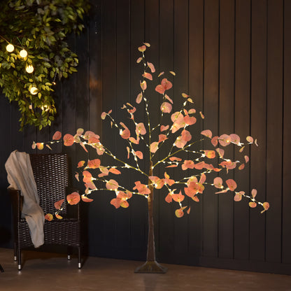 Autumnal Artificial Eucalyptus Tree 120 cm Tree Lamp with 175 LED Lights and Base Christmas Decoration for Indoors and Outdoors Orange
