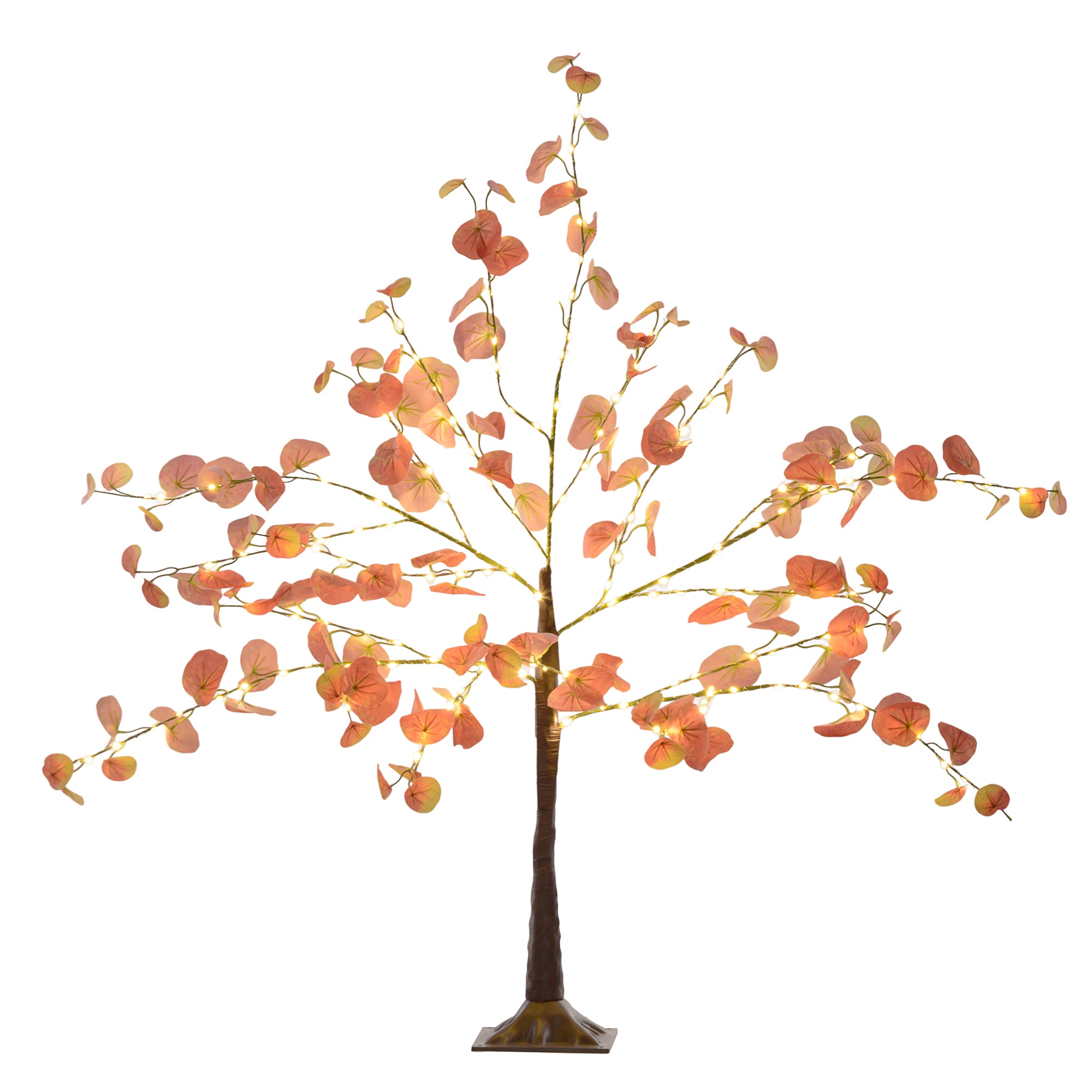 Autumnal Artificial Eucalyptus Tree 120 cm Tree Lamp with 175 LED Lights and Base Christmas Decoration for Indoors and Outdoors Orange