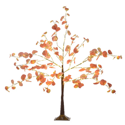 Autumnal Artificial Eucalyptus Tree 120 cm Tree Lamp with 175 LED Lights and Base Christmas Decoration for Indoors and Outdoors Orange