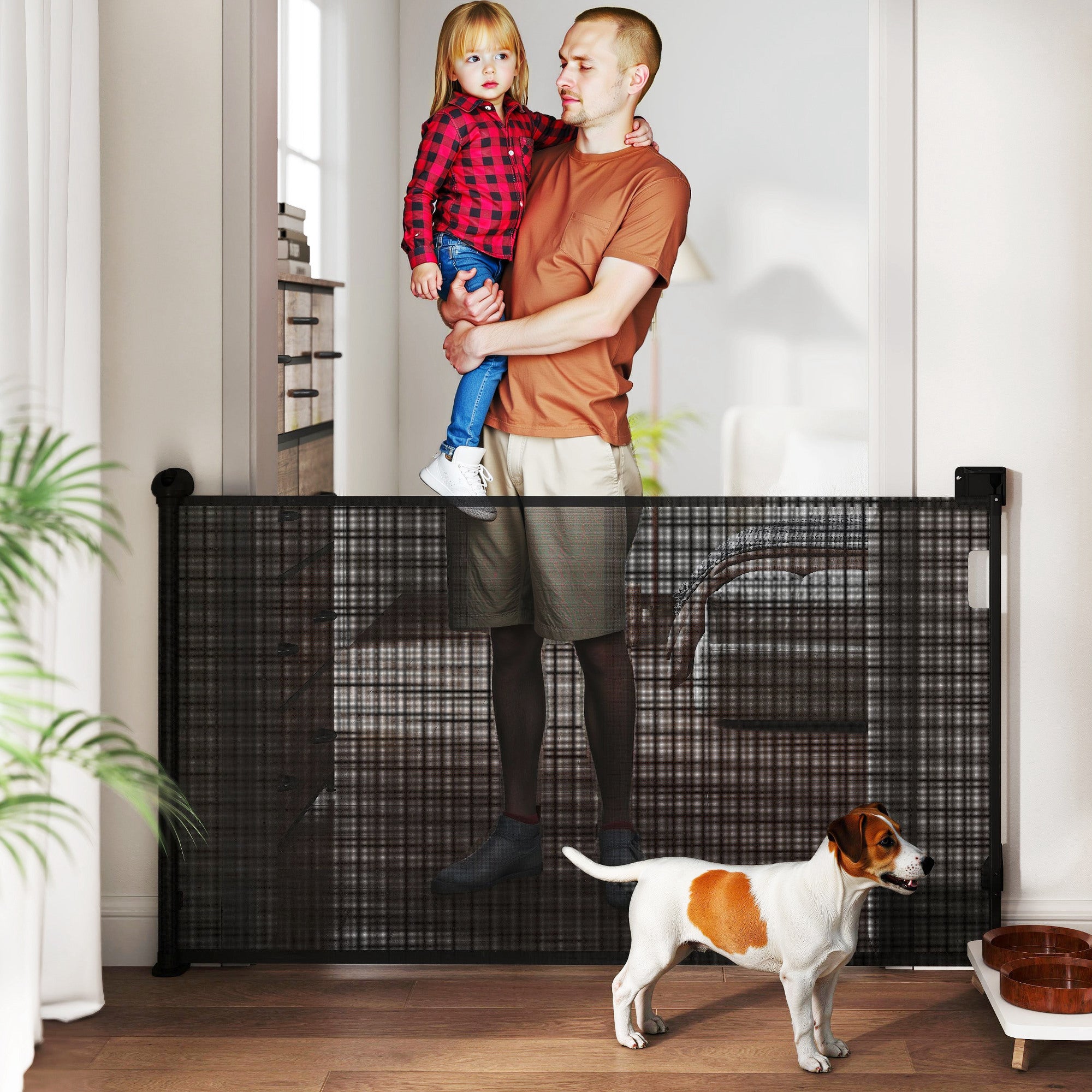 Retractable Dog Gate 0-144 cm Small Dog Door Expandable Pet Safety Barrier with Locking Switch for Stairs Doors Hallways Black