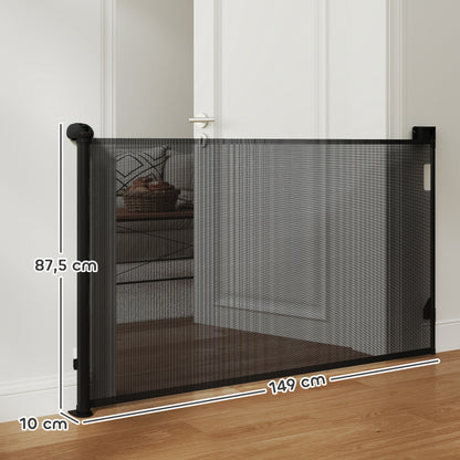 Retractable Dog Gate 0-144 cm Small Dog Door Expandable Pet Safety Barrier with Locking Switch for Stairs Doors Hallways Black