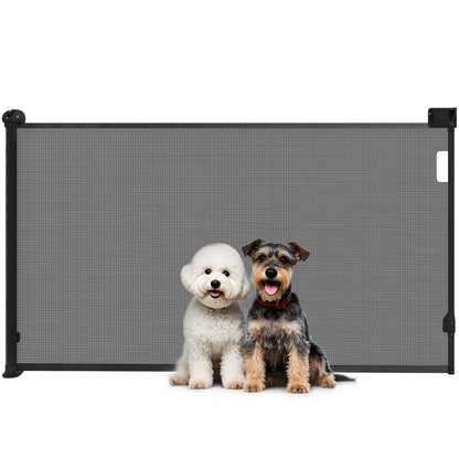 Retractable Dog Gate 0-144 cm Small Dog Door Expandable Pet Safety Barrier with Locking Switch for Stairs Doors Hallways Black