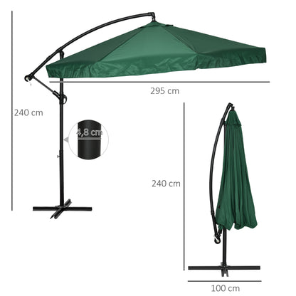 Offset Octagonal Umbrella 360 ° Rotating Crank with Mosquito Net and Cross Base Ø 295 x 242H cm - Green