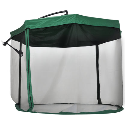 Offset Octagonal Umbrella 360 ° Rotating Crank with Mosquito Net and Cross Base Ø 295 x 242H cm - Green