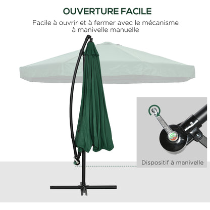 Offset Octagonal Umbrella 360 ° Rotating Crank with Mosquito Net and Cross Base Ø 295 x 242H cm - Green
