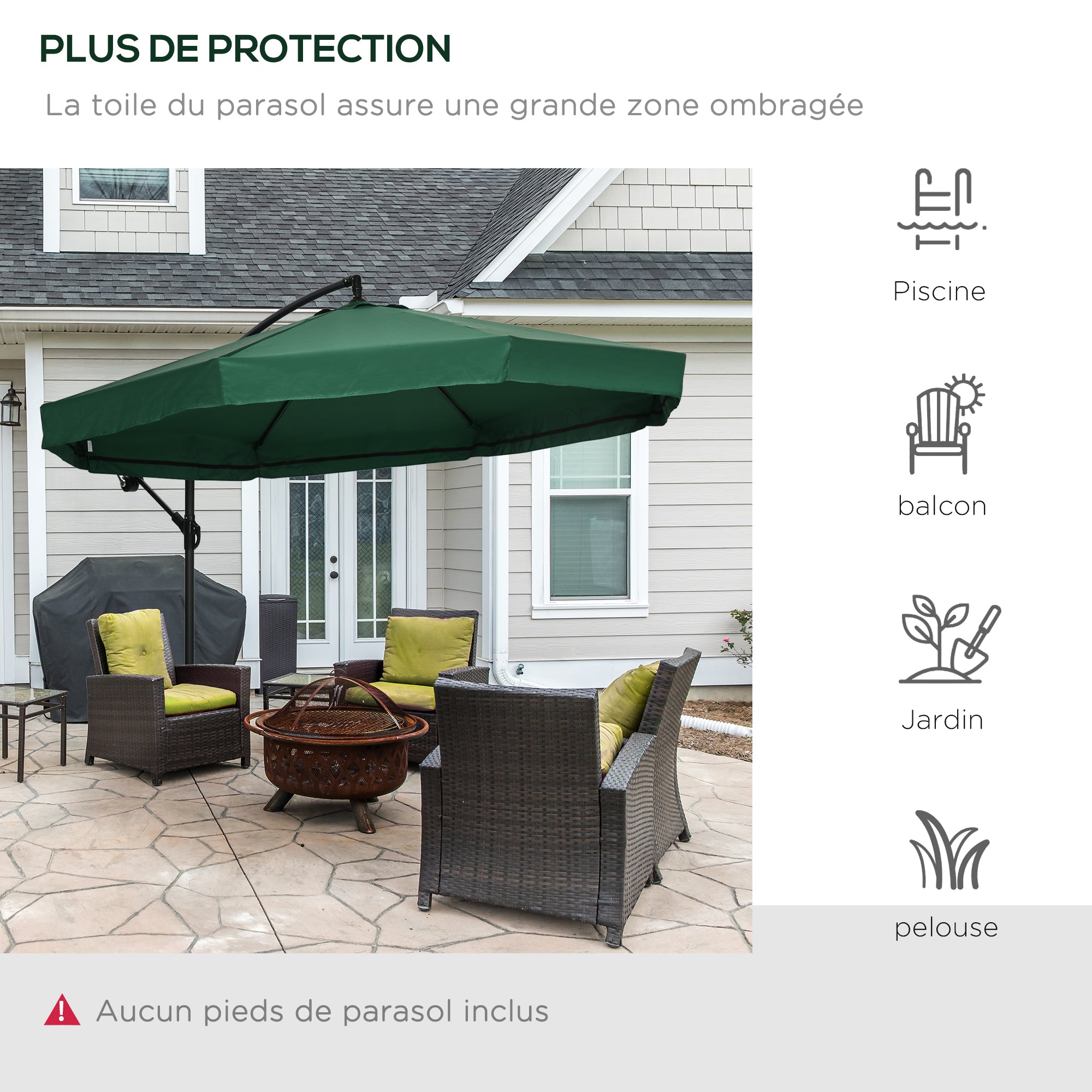 Offset Octagonal Umbrella 360 ° Rotating Crank with Mosquito Net and Cross Base Ø 295 x 242H cm - Green