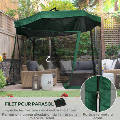 Offset Octagonal Umbrella 360 ° Rotating Crank with Mosquito Net and Cross Base Ø 295 x 242H cm - Green