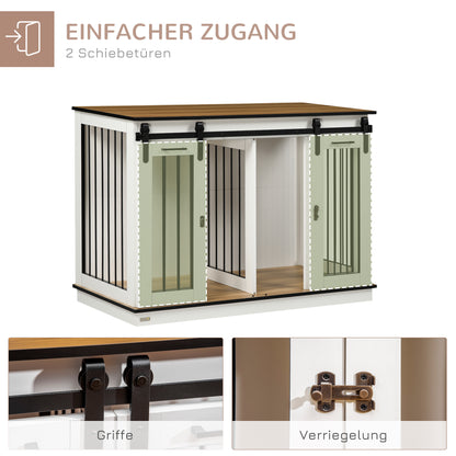 Dog Crate Furniture with Two-Room Option, 2 Doors Modern Metal Dog Box for Indoor Home Dog House for Large Dogs up to 30 kg Dog House 120 x 60 x 88.5 cm White