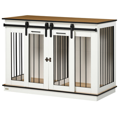 Dog Crate Furniture with Two-Room Option, 2 Doors Modern Metal Dog Box for Indoor Home Dog House for Large Dogs up to 30 kg Dog House 120 x 60 x 88.5 cm White