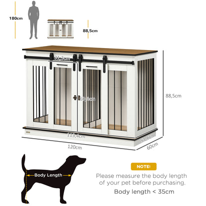 Dog Crate Furniture with Two-Room Option, 2 Doors Modern Metal Dog Box for Indoor Home Dog House for Large Dogs up to 30 kg Dog House 120 x 60 x 88.5 cm White