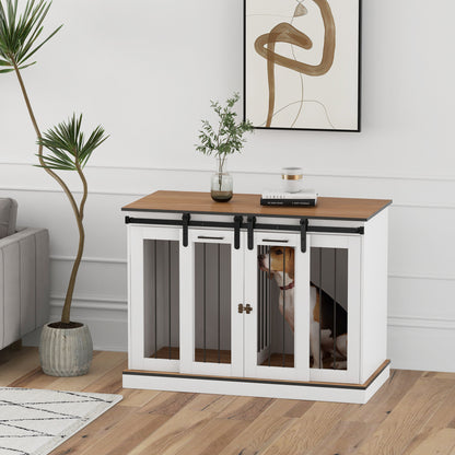 Dog Crate Furniture with Two-Room Option, 2 Doors Modern Metal Dog Box for Indoor Home Dog House for Large Dogs up to 30 kg Dog House 120 x 60 x 88.5 cm White