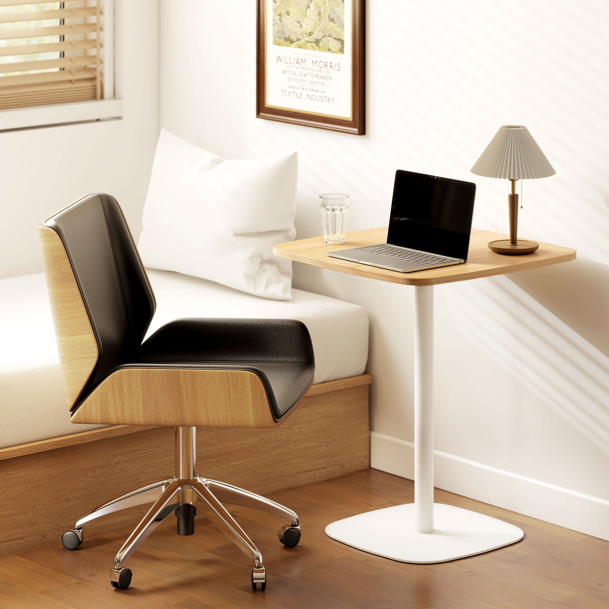 Small Square Dining Table for 2, Square Steel Base, Ideal for Small Spaces, Living Room — 23.6 x 23.6 x 29.5 in (60 x 60 x 75 cm), Natural Wood & White