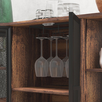 Industrial Kitchen Sideboard Buffet Cabinet with 6 Open Shelves Glass Holder and Adjustable Shelf for Dining Room Bar 120x40x76 cm Rustic Brown