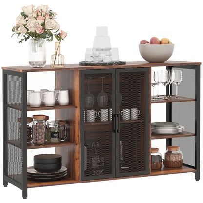 Industrial Kitchen Sideboard Buffet Cabinet with 6 Open Shelves Glass Holder and Adjustable Shelf for Dining Room Bar 120x40x76 cm Rustic Brown