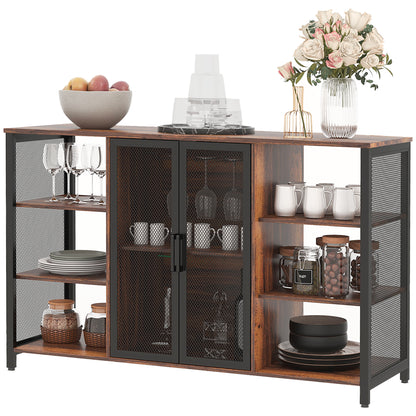 Industrial Kitchen Sideboard Buffet Cabinet with 6 Open Shelves Glass Holder and Adjustable Shelf for Dining Room Bar 120x40x76 cm Rustic Brown