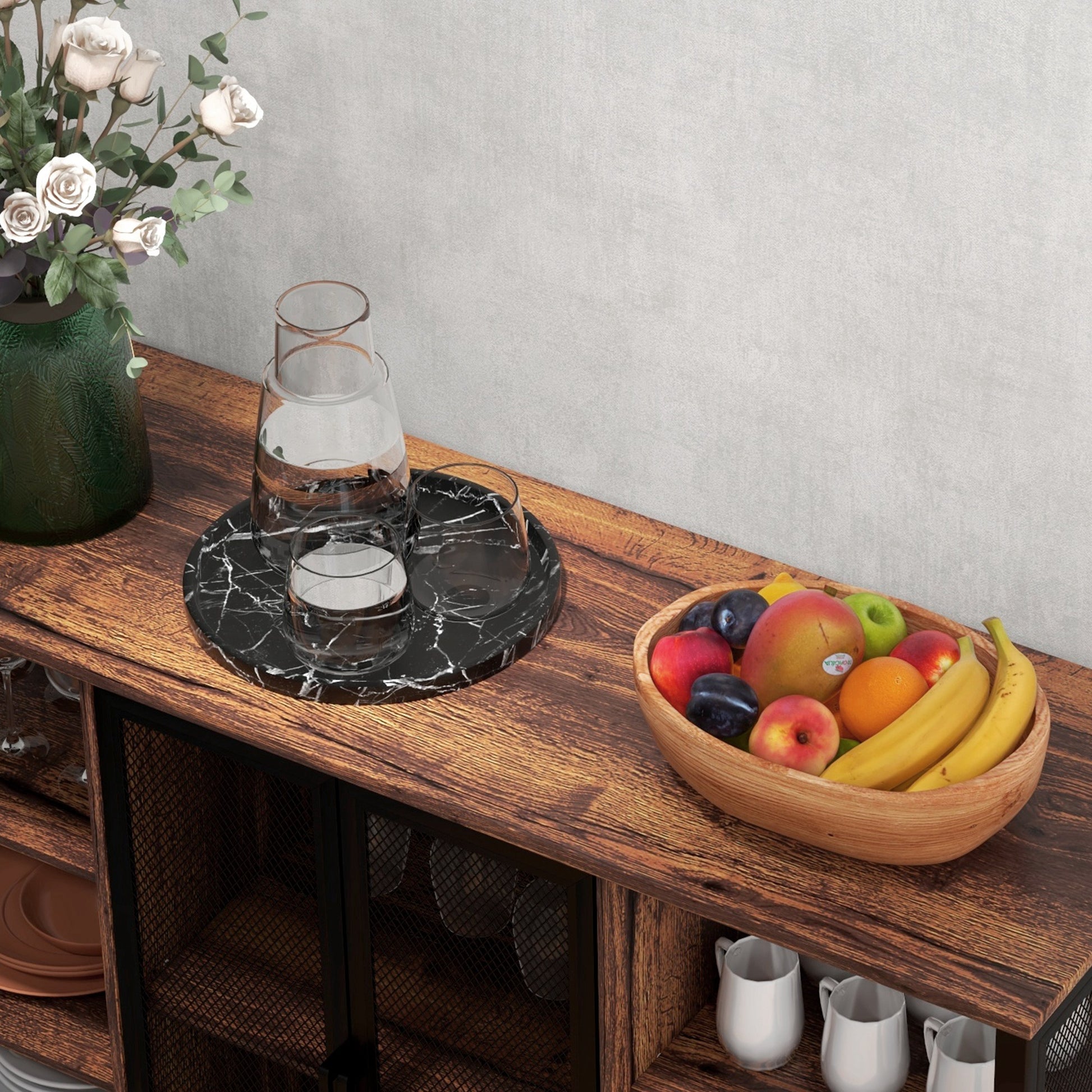 Industrial Kitchen Sideboard Buffet Cabinet with 6 Open Shelves Glass Holder and Adjustable Shelf for Dining Room Bar 120x40x76 cm Rustic Brown