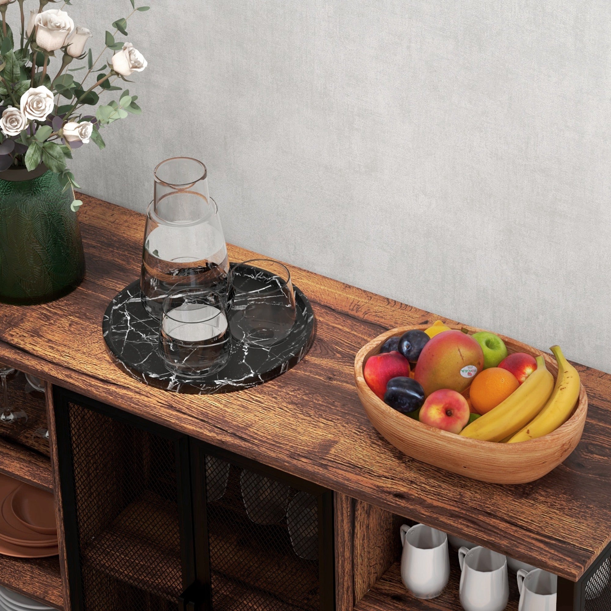 Industrial Kitchen Sideboard Buffet Cabinet with 6 Open Shelves Glass Holder and Adjustable Shelf for Dining Room Bar 120x40x76 cm Rustic Brown