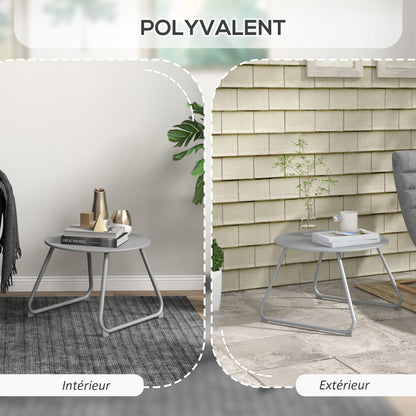 Round garden coffee table, outdoor side table, Ø60 cm, adjustable non-slip pads, epoxy metal, grey