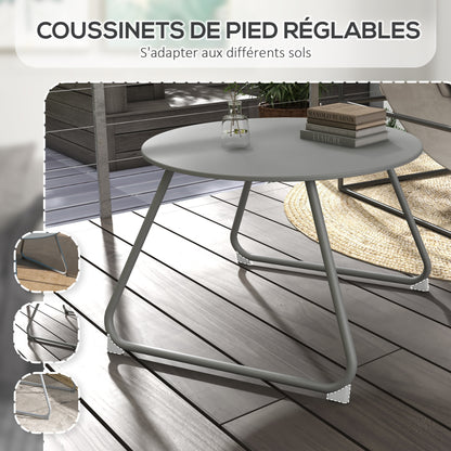 Round garden coffee table, outdoor side table, Ø60 cm, adjustable non-slip pads, epoxy metal, grey