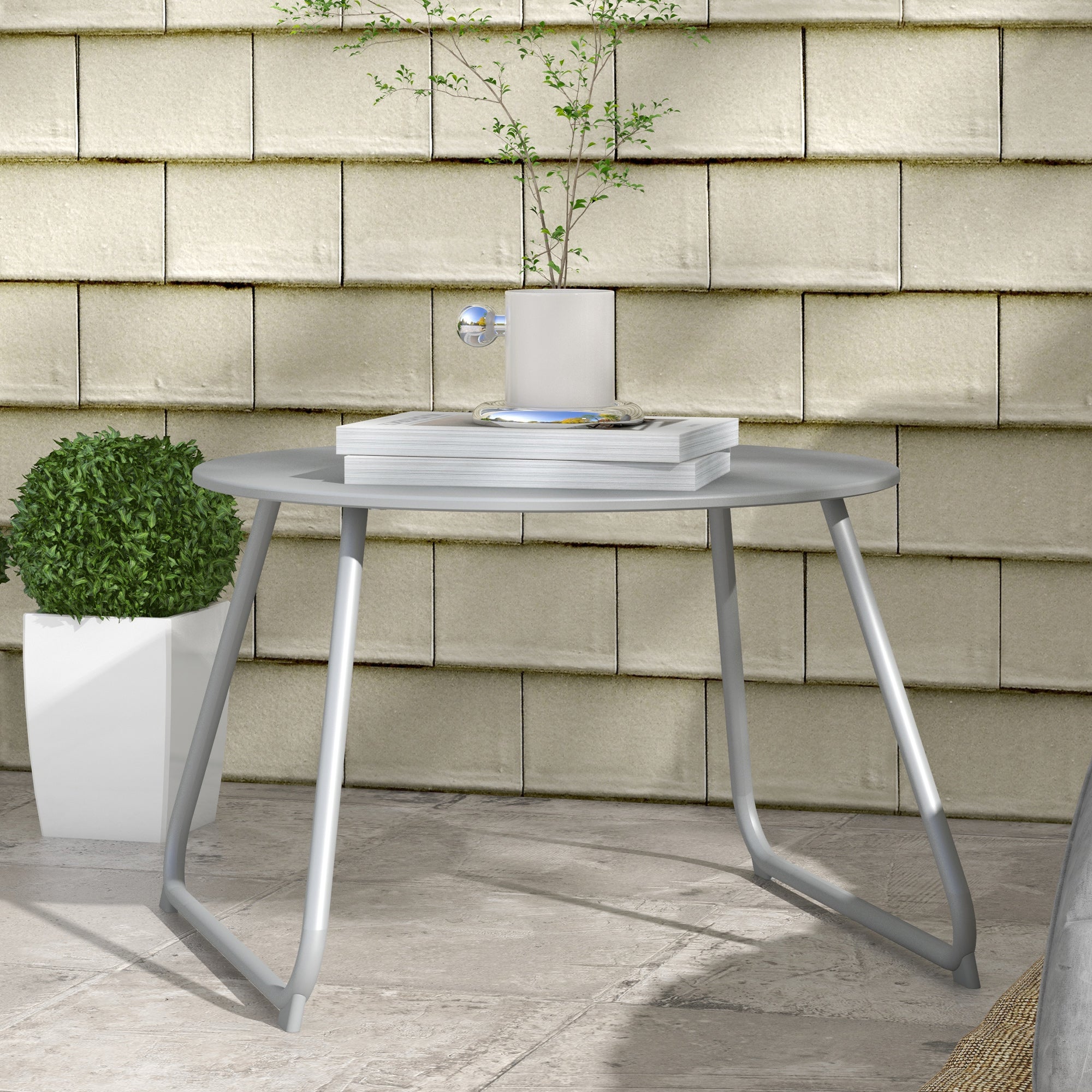 Round garden coffee table, outdoor side table, Ø60 cm, adjustable non-slip pads, epoxy metal, grey