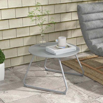 Round garden coffee table, outdoor side table, Ø60 cm, adjustable non-slip pads, epoxy metal, grey