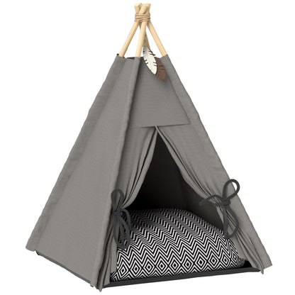 Teepee Tent for Pets, Cat Tent with Removable and Washable Cushion, Cat House with Non-Slip Bottom, Play Ball, for Cats under 5kg, Small Dogs, 60 x 60 x 76 cm, Gray