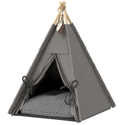 Teepee Tent for Pets, Cat Tent with Removable and Washable Cushion, Cat House with Non-Slip Bottom, Play Ball, for Cats under 5kg, Small Dogs, 60 x 60 x 76 cm, Gray