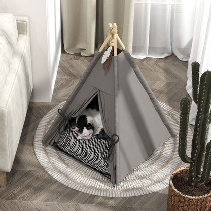 Teepee Tent for Pets, Cat Tent with Removable and Washable Cushion, Cat House with Non-Slip Bottom, Play Ball, for Cats under 5kg, Small Dogs, 60 x 60 x 76 cm, Gray