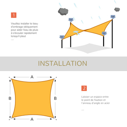 Rectangular HDPE Sun Shade Sail 6W x 4L meters Yellow