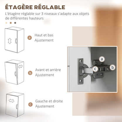 Microwave Cabinet, Kitchen Cupboard, Buffet, with 1 Niche 3 Doors, Cable Routing, for Kitchen, Dining Room, Living Room, 80 x 35 x 97 cm, Tempered Glass, White and Wood Grain Look