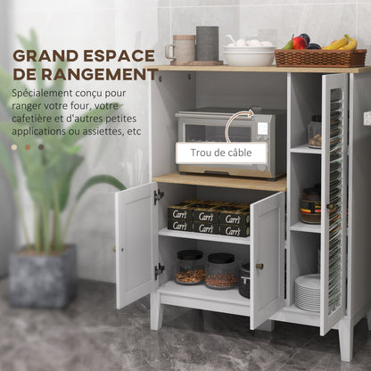 Microwave Cabinet, Kitchen Cupboard, Buffet, with 1 Niche 3 Doors, Cable Routing, for Kitchen, Dining Room, Living Room, 80 x 35 x 97 cm, Tempered Glass, White and Wood Grain Look