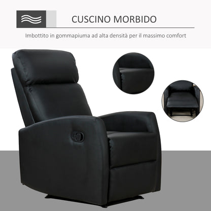 Reclining Relax Armchair, Adjustable and Ergonomic, in PU Leather with Padding, for Home and Office, 65x92x100 cm, Black
